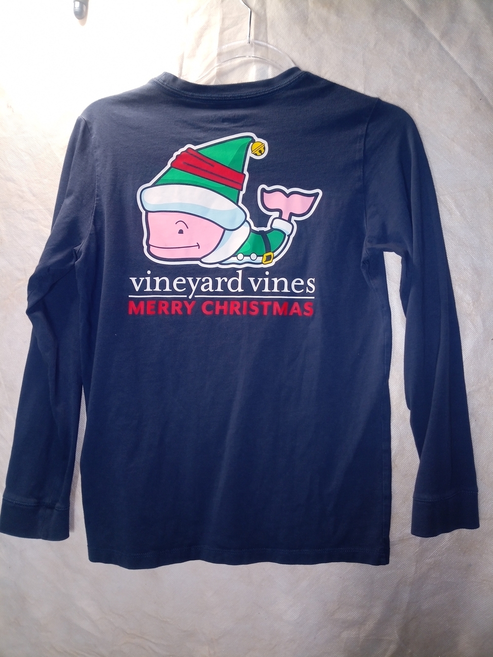 Youth Unisex Large Vineyard Vines Navy Long-Sleeve Holiday Whale Christmas Tee